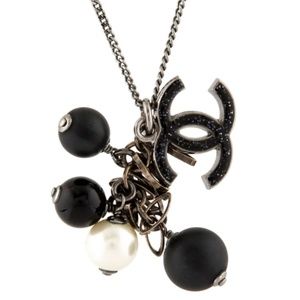 Chanel CC Faux Pearl and Enamel Gold Tone Station Necklace at